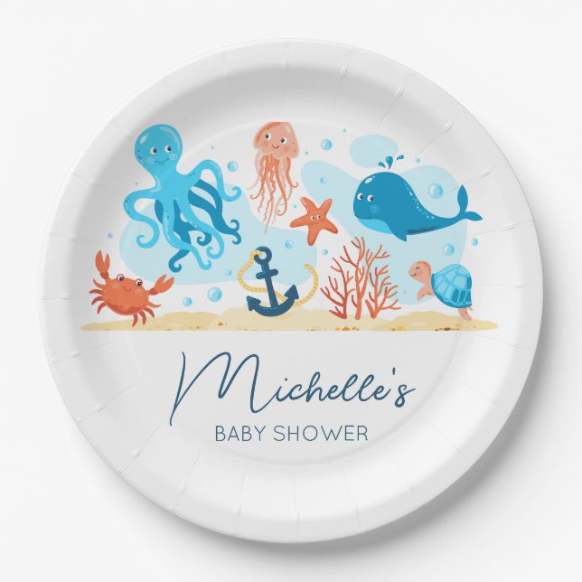 Under The Sea Ocean Animals Baby Shower Paper Plates (Front)