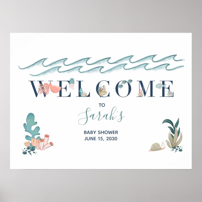 Under the Sea Ocean Animals Baby Shower Poster (Front)