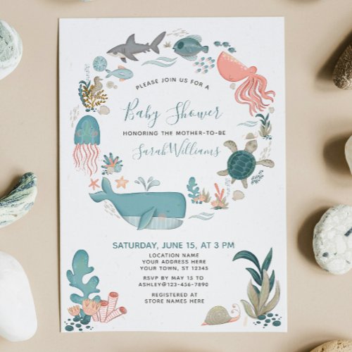 Under the Sea Ocean Animals Baby Shower Script Invitation