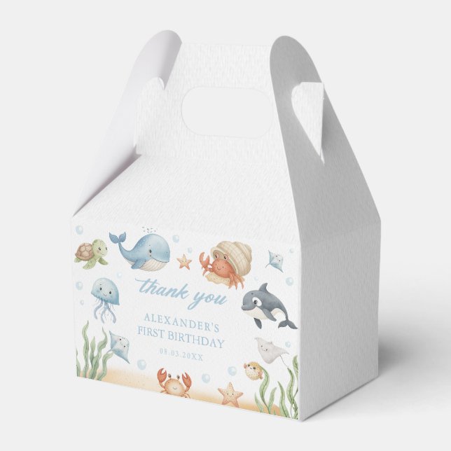Under The Sea Ocean Animals Birthday Favor Boxes (Front Side)