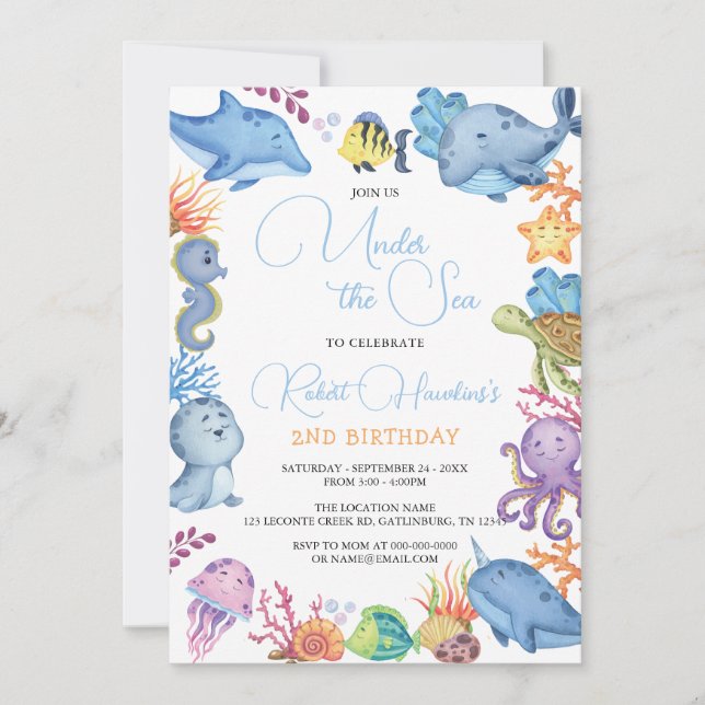 Under the Sea Ocean Animals Birthday Invitation (Front)