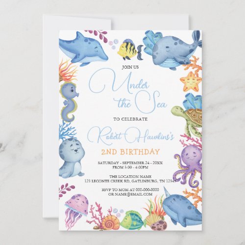 Under the Sea Ocean Animals Birthday Invitation