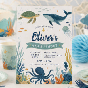 Under the Sea Ocean Animals Birthday Invitation