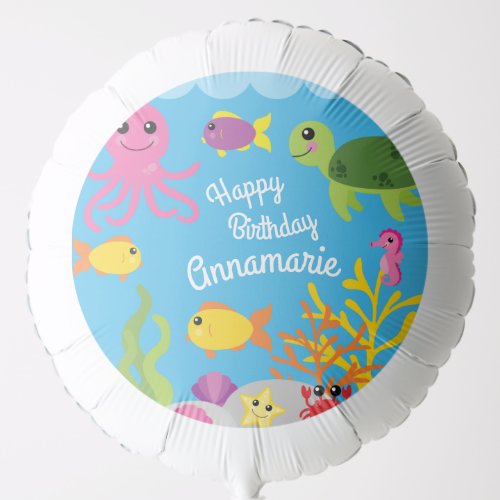 Under the Sea Ocean Animals Birthday Mylar Balloon