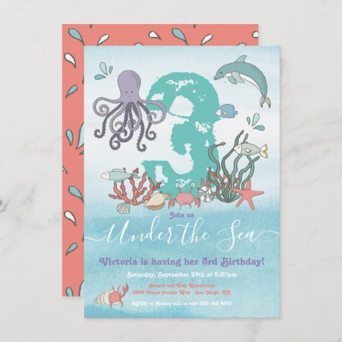 Under the Sea Ocean Animals Birthday party Invitation