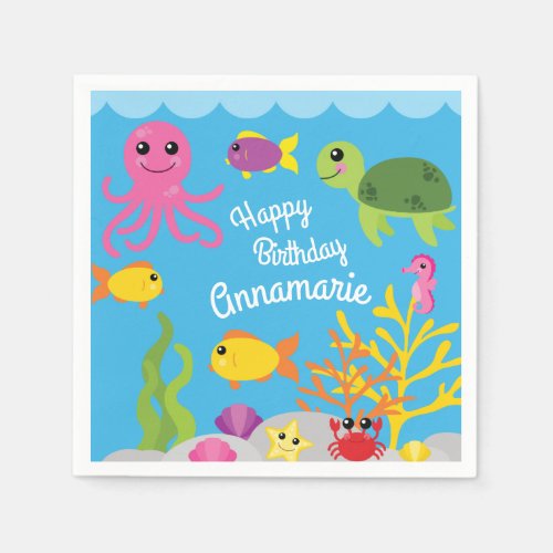 Under the Sea Ocean Animals Birthday Party Napkins