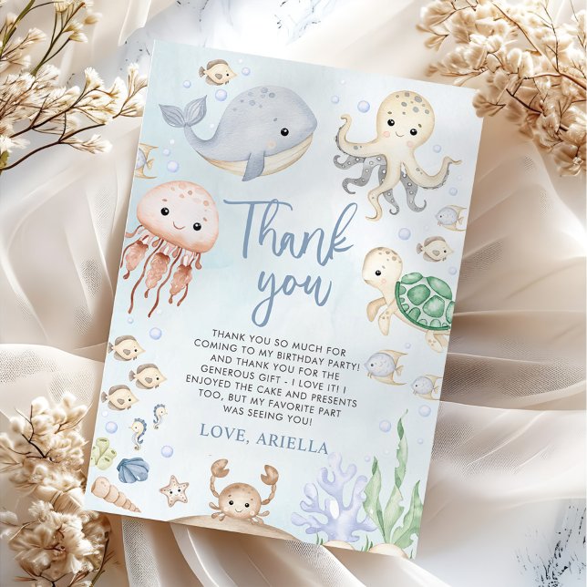 Under the Sea Ocean Animals Birthday Party Thank You Card (Creator Uploaded)