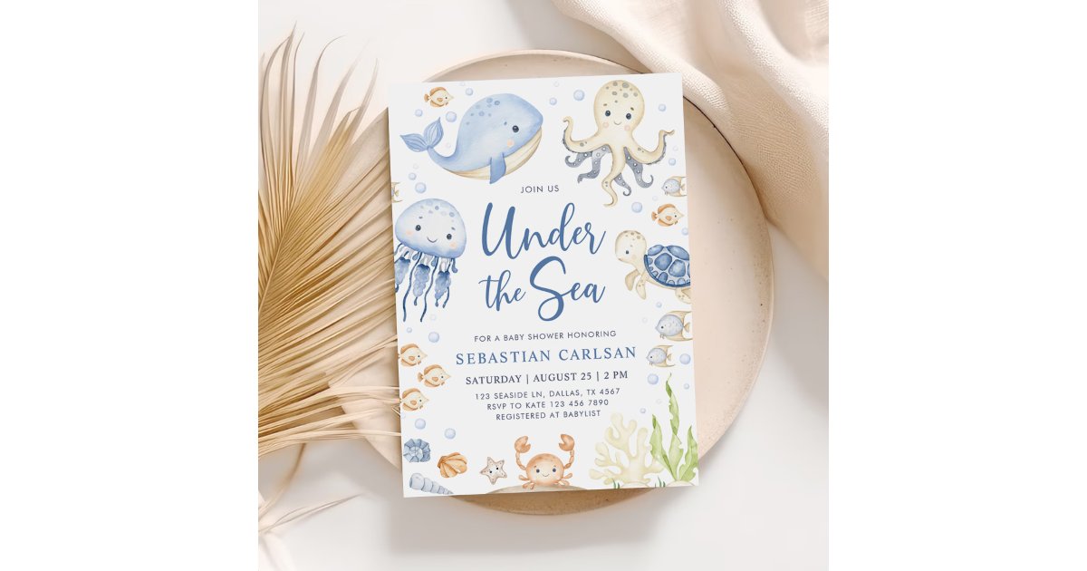 Under The Sea Ocean Animals Boy Baby Shower Invitation | Zazzle