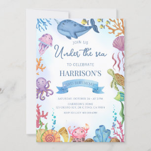 Under the Sea Ocean Animals Boy Birthday  Invitation