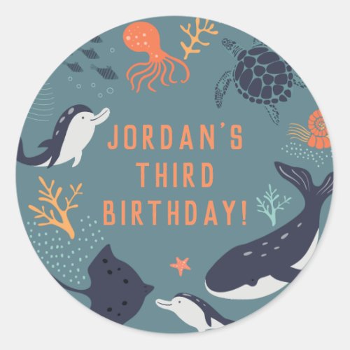 Under The Sea Ocean Animals Boy Birthday Party Classic Round Sticker