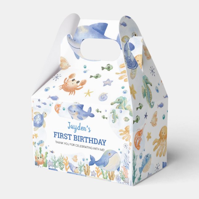 Under the Sea Ocean Animals Boys Birthday Favor Boxes (Front Side)