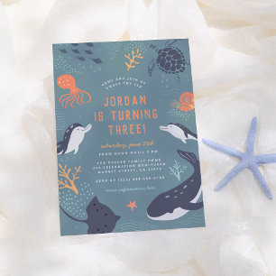 Under The Sea   Ocean Animals Boys Birthday Party Invitation