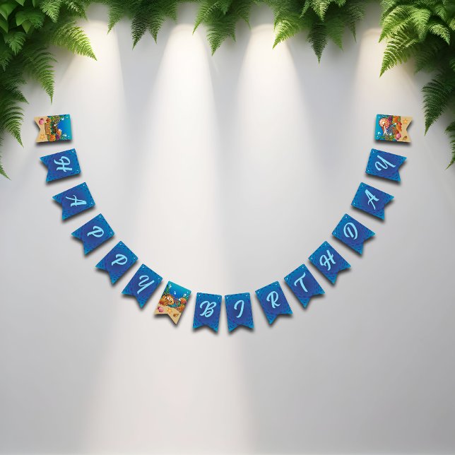 Under the Sea Ocean Animals Cartoon Happy Birthday Bunting Flags (Creator Uploaded)