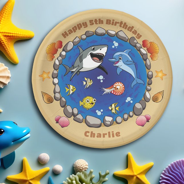 Under the Sea Ocean Animals Cute Cartoon Birthday Paper Plates (Creator Uploaded)