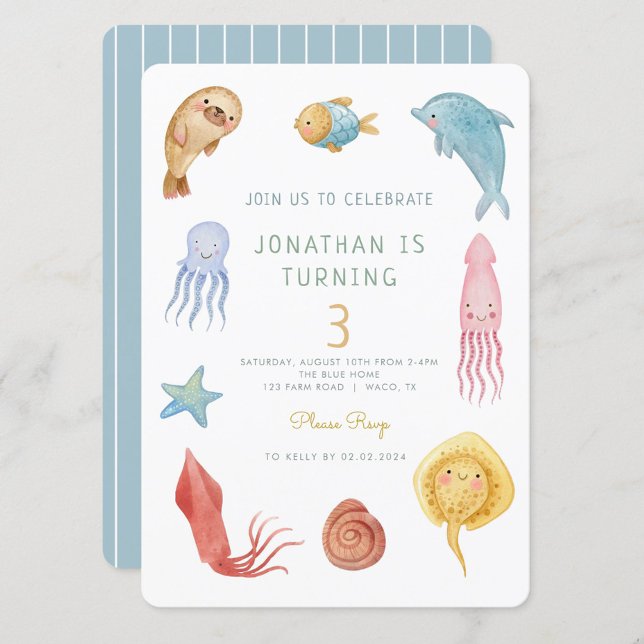 Under the Sea Ocean Animals Cute Octopus Birthday Invitation (Creator Uploaded)
