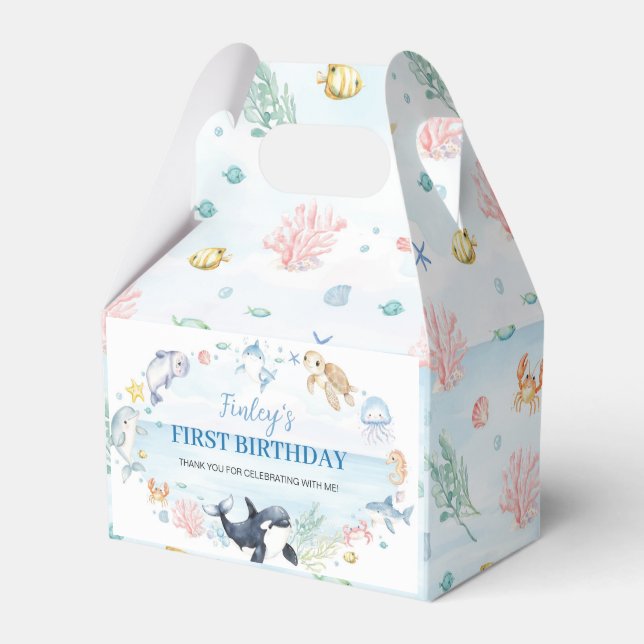 Under the Sea Ocean Animals Kids Birthday Favor Boxes (Front Side)