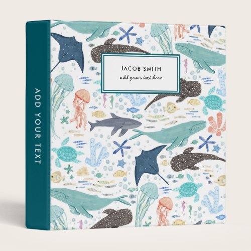 Under The Sea Ocean Animals Kids Personalized 3 Ring Binder