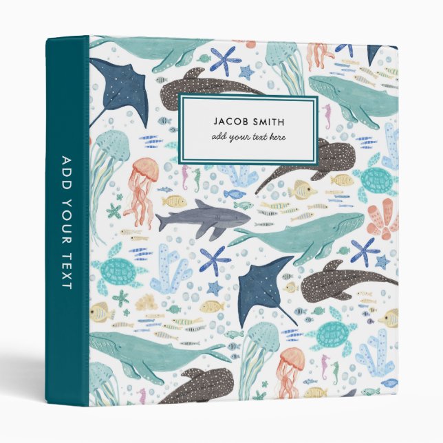 Under The Sea Ocean Animals Kids Personalized 3 Ring Binder (Front/Spine)