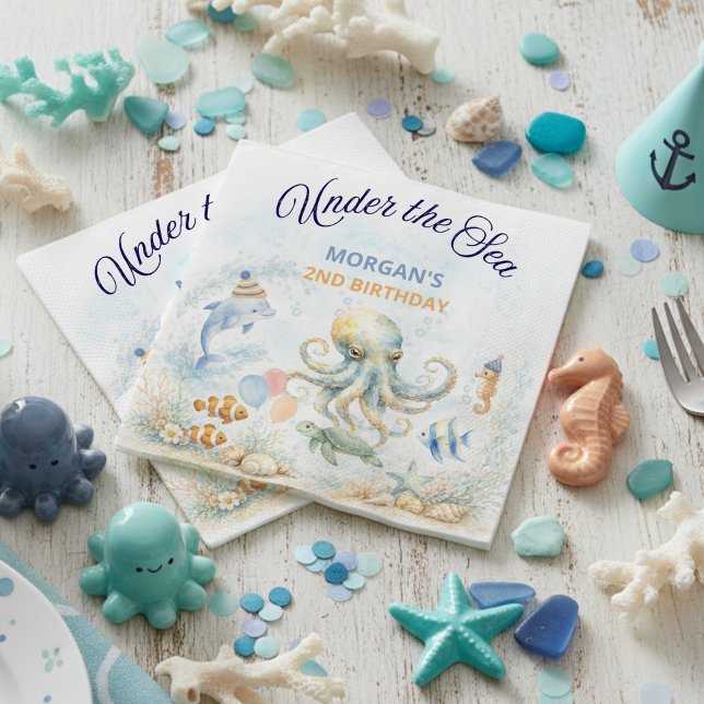 Under the Sea Ocean Animals Octopus Birthday Napkins (Creator Uploaded)
