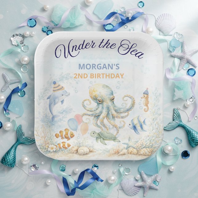 Under the Sea Ocean Animals Octopus Birthday Paper Plates (Creator Uploaded)