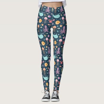 Under The Sea Ocean Animals Octopus Fish Whale Leggings by ShopKatalyst at Zazzle