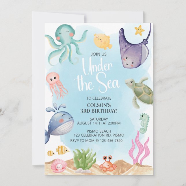 Under the Sea, Ocean Animals, Sea Creatures Invitation (Front)