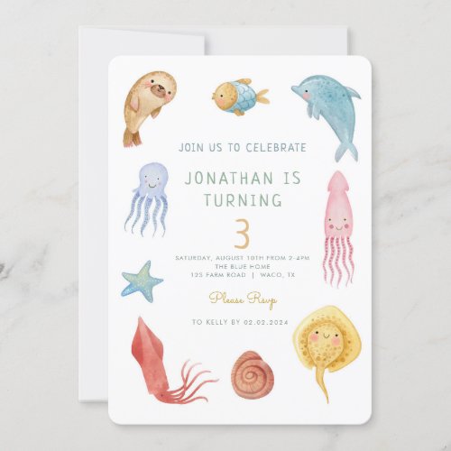 Under the Sea Ocean Animals Sea Life Birthday Invitation