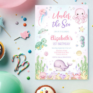 Under the Sea Ocean Animals Theme Birthday  Invitation