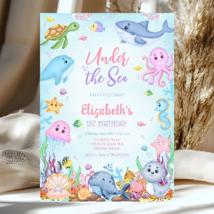 Under the Sea Ocean Animals Theme Birthday Invitation