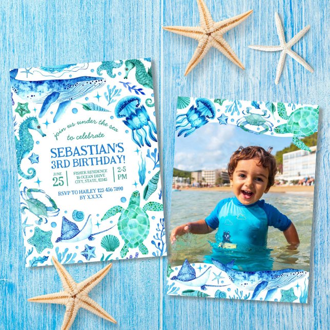Under The Sea Ocean Animals Watercolor Photo Invitation (Under The Sea Ocean Animals Watercolor Photo Invitation)