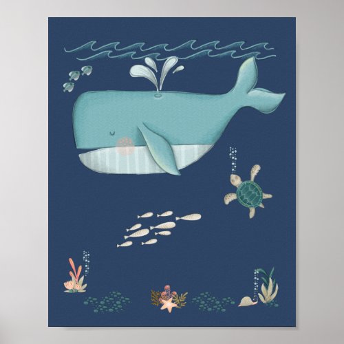 Under the Sea Ocean Animals Whale Nursery Poster