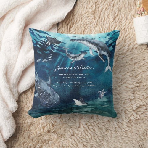 Under the Sea  Ocean Baby Birth Stats Throw Pillow