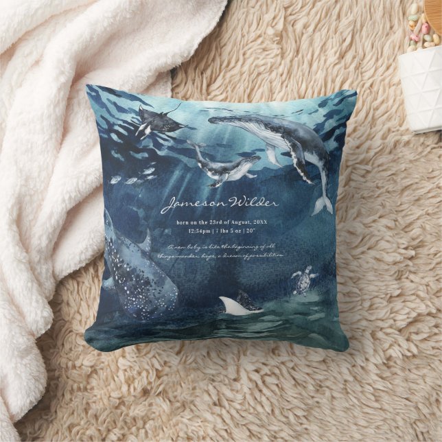 Under the Sea | Ocean Baby Birth Stats Throw Pillow (Blanket)