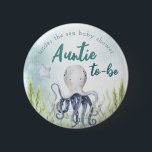 Under The Sea Ocean Baby Shower Auntie Button<br><div class="desc">Place this button on your Auntie-to-be! This design features adorable watercolor under the sea animals including a jellyfish,  sea turtle,  whale,  octopus,  puffer fish,  seahorse and crab! See the entire collection for more matching items!</div>