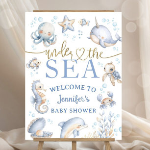 Under The Sea Ocean Baby Shower Blue Welcome Sign