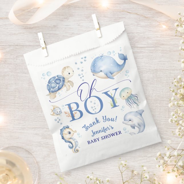 Under The Sea Ocean Baby Shower Boy Blue  Favor Bag (Clipped)