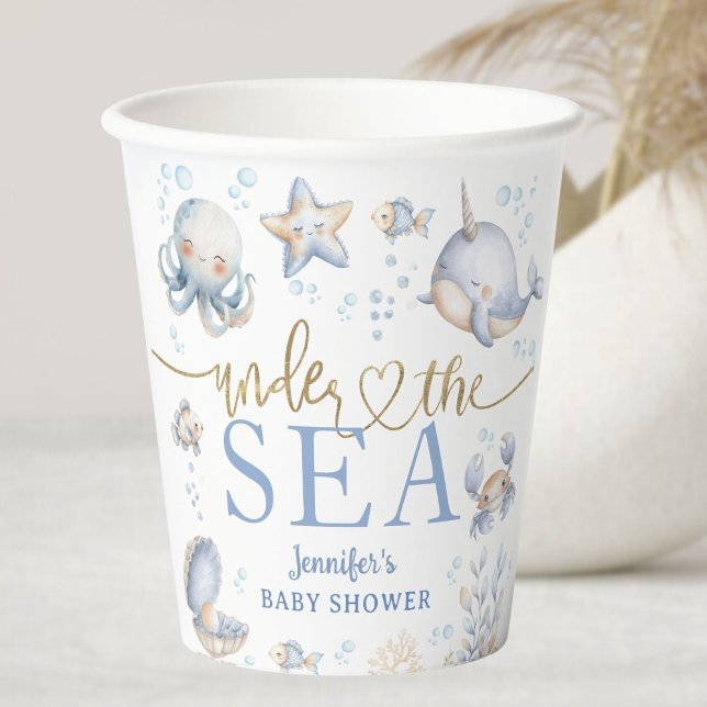 Under The Sea Ocean Baby Shower Boy Blue Paper Cups (Creator Uploaded)