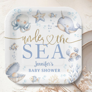 Under The Sea Ocean Baby Shower Boy Blue Paper Plates