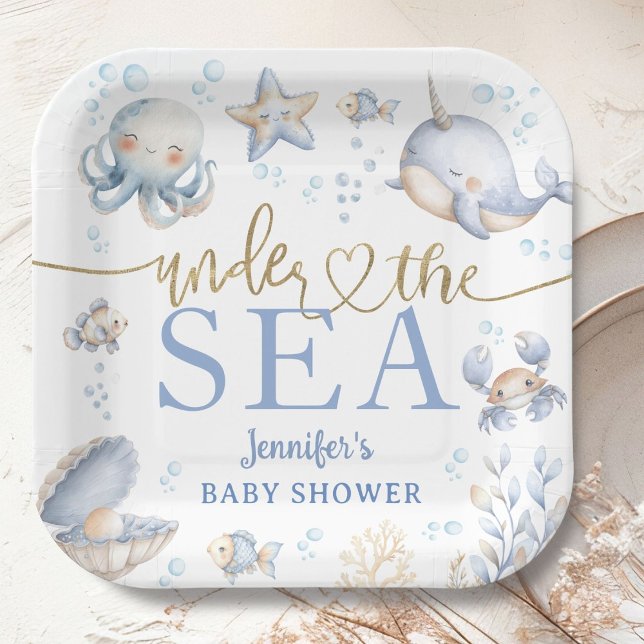Under The Sea Ocean Baby Shower Boy Blue  Paper Plates (Creator Uploaded)