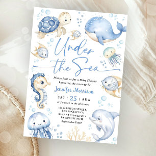 Under The Sea Ocean Baby Shower Boy Dusty Blue Invitation