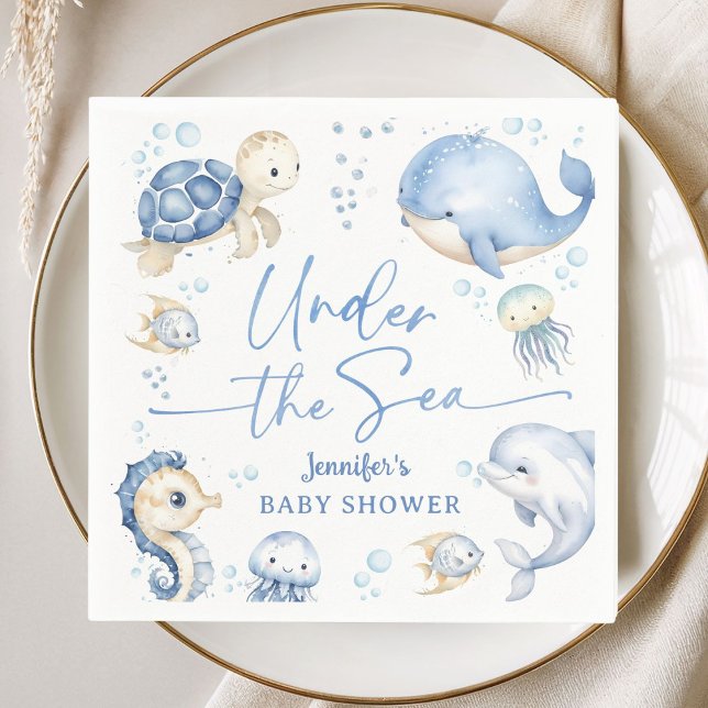 Under The Sea Ocean Baby Shower Boy Dusty Blue Napkins (Creator Uploaded)