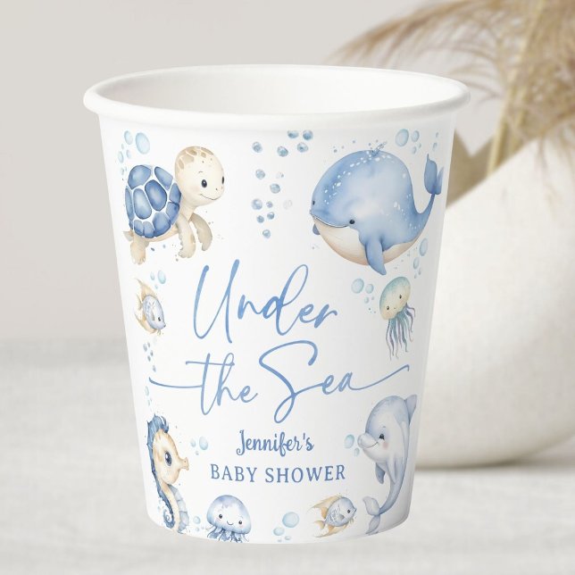 Under The Sea Ocean Baby Shower Boy Dusty Blue Paper Cups (Creator Uploaded)