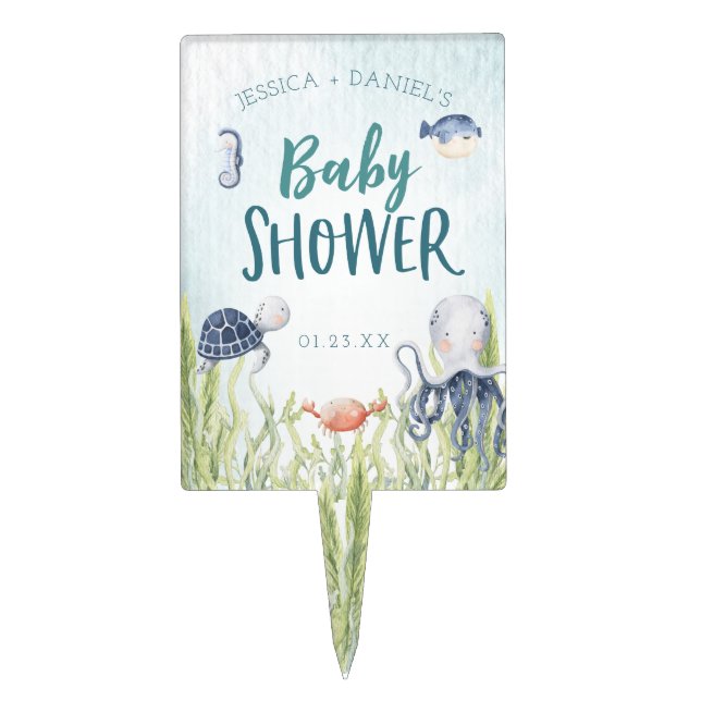 Under The Sea Ocean Baby Shower Cake Topper (Front)