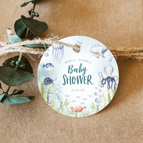 Under The Sea Ocean Baby Shower Circle Favor Tags