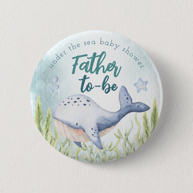 Under The Sea Ocean Baby Shower Father Button (Front)