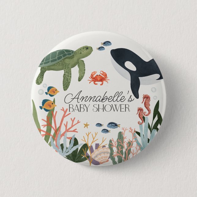 Under the Sea Ocean Baby Shower Favors Button (Front)