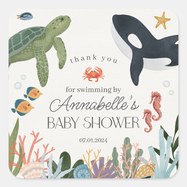 Under the Sea Ocean Baby Shower Favors Sticker (Front)