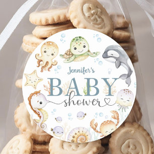 Under The Sea Ocean Baby Shower Gender Neutral Classic Round Sticker