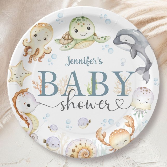 Under The Sea Ocean Baby Shower Gender Neutral  Pa Paper Plates (Creator Uploaded)