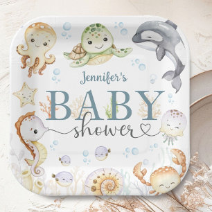 Under The Sea Ocean Baby Shower Gender Neutral Paper Plates